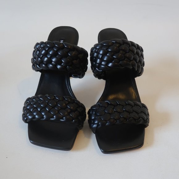 NWOB Womens Nine West Black Braided Leather Strappy Heel Sandals 8 * - Picture 2 of 7
